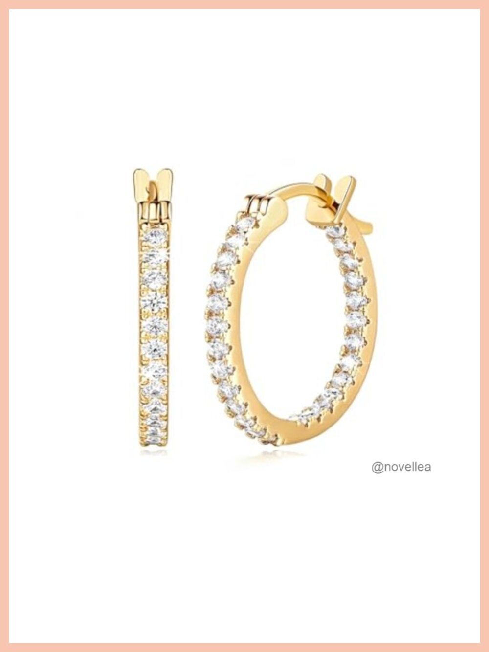 14K Gold Plated Thin 2MM Cubic Zirconia Hoop Earrings Hypoallergenic